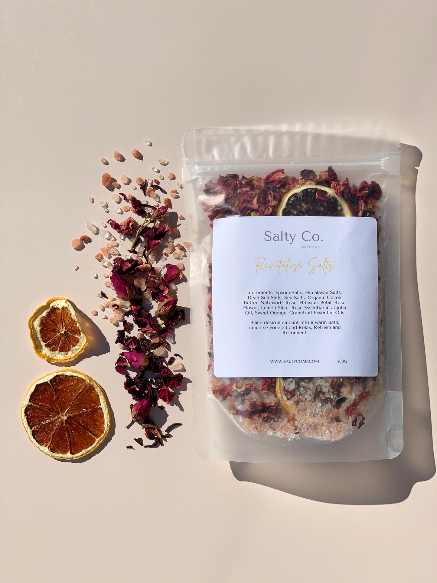 Luxury bath soak. Rose petal soak. Himalayan bath soak